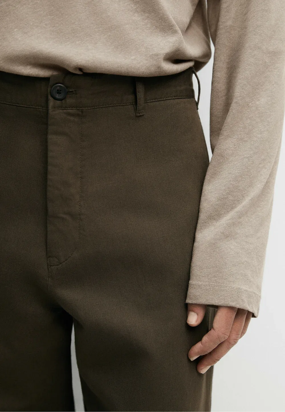 Брюки прямого кроя из льна и хлопка Massimo Dutti, Dark Green — фото 4
