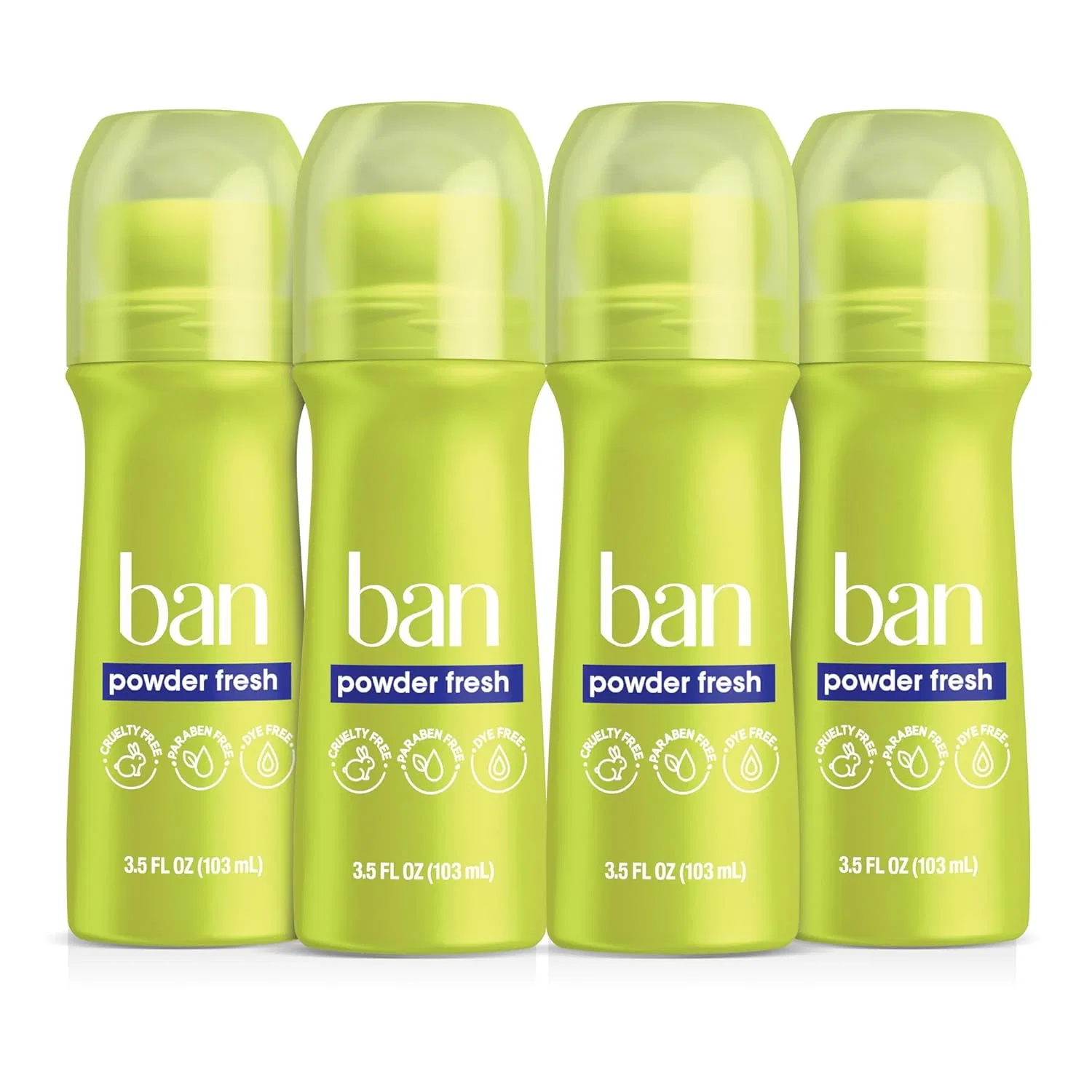 Роликовый дезодорант Ban Powder Fresh 24-Hour Invisible, 4 шт по 103.48 мл, Powder