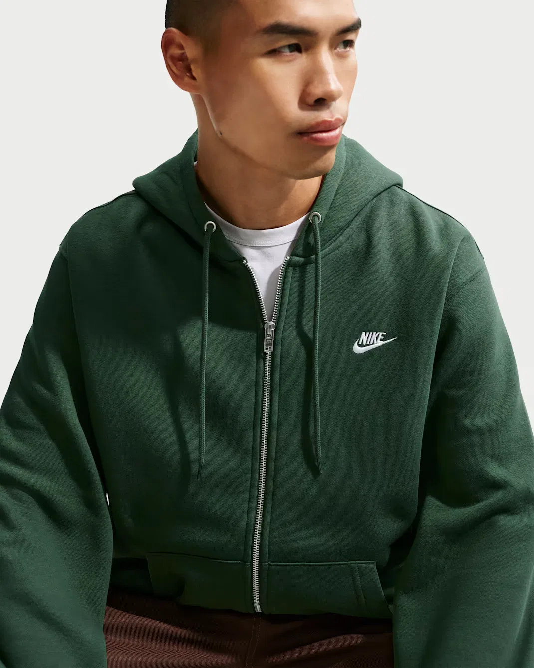 Мужская флисовая толстовка на молнии Nike Club, Fir/Fir/White — фото 3