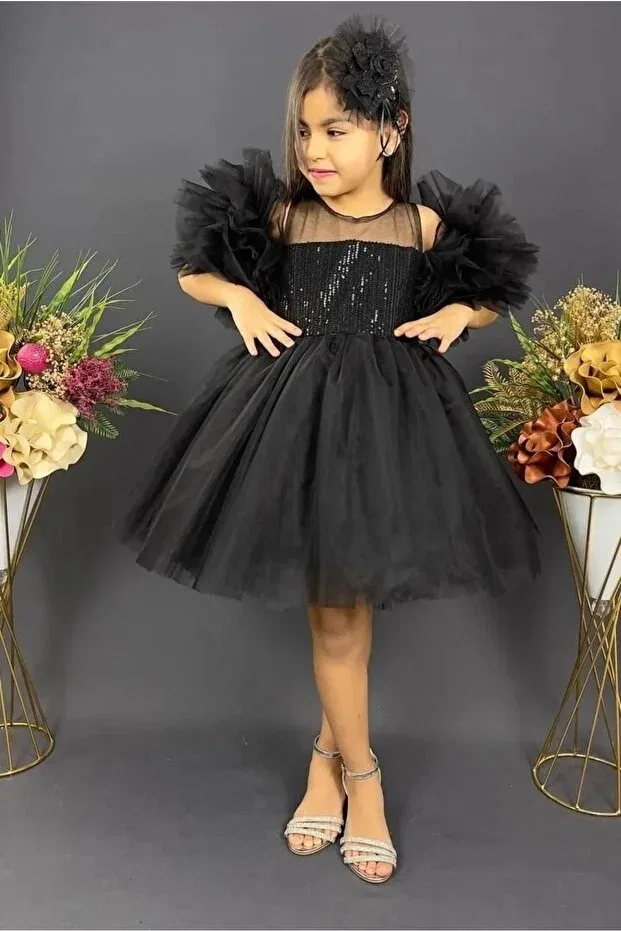 Детское платье для девочек с пайетками Delfini Kids, Black — фото 2