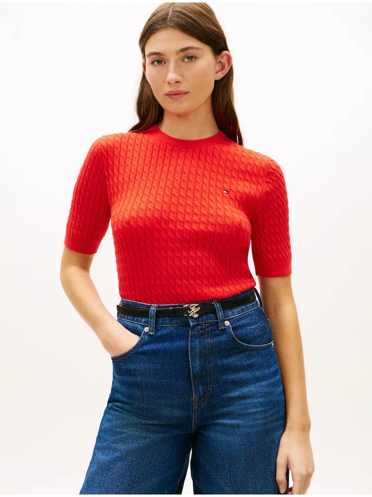 Пуловер из хлопка с кабельным узором TOMMY HILFIGER, Red