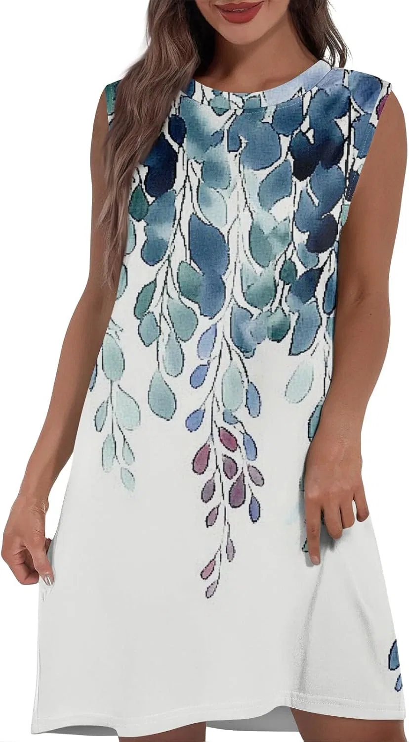 Женское мини-платье без рукавов с карманами Summer Dress, 3-blue