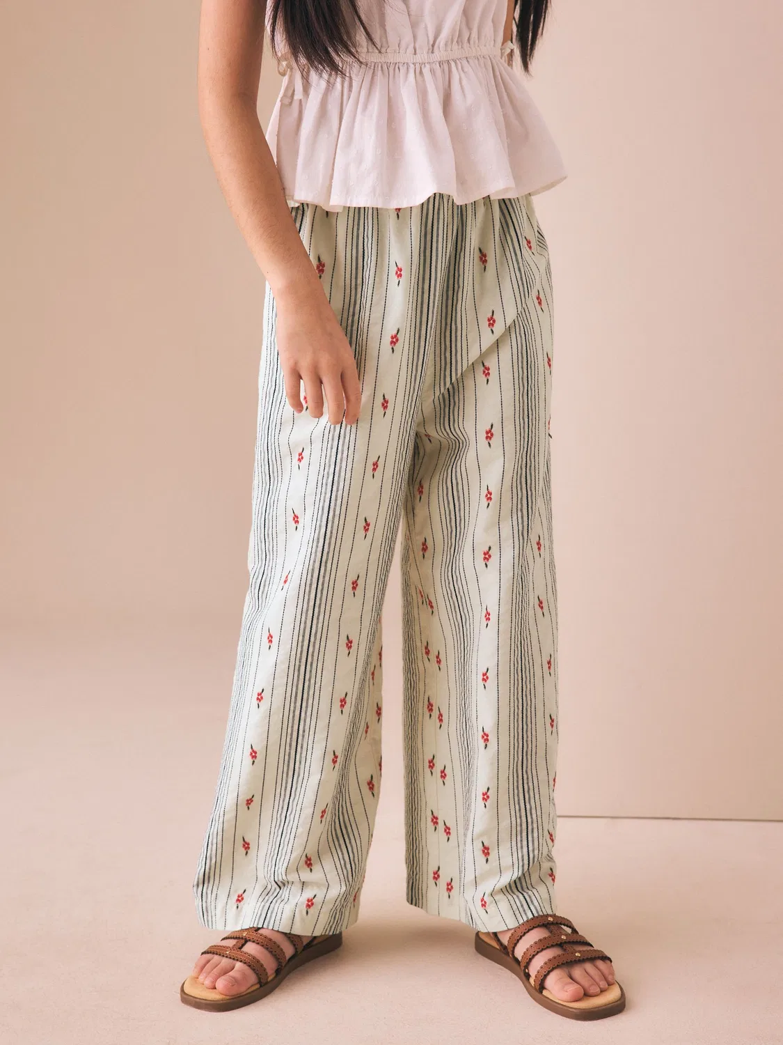 Широкие брюки с цветочным принтом, Floral Stripe Pullon Wide Leg Trousers Next, Floral Stripe