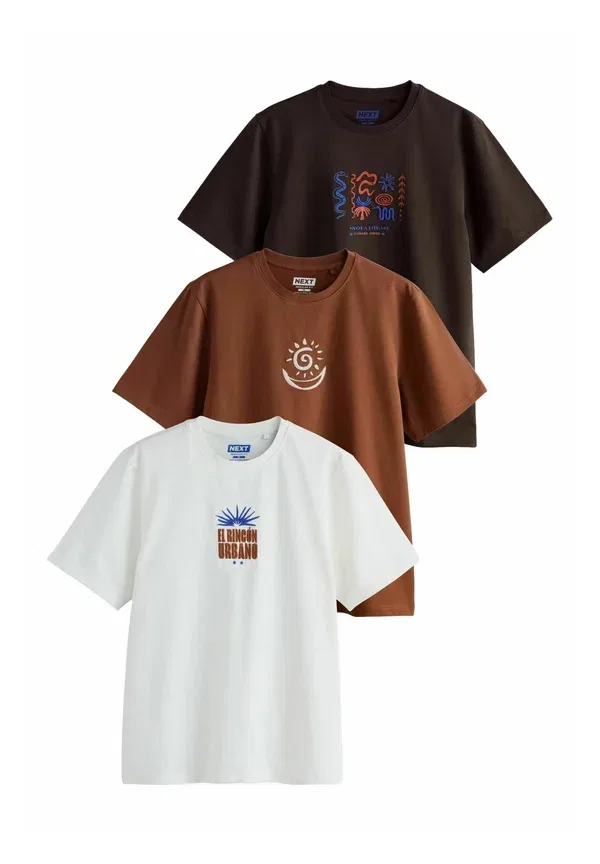 Футболка хлопковая Embroidery t-shirt Next, Brown, Tan, White, белый/коричневый/бежевый — фото 4