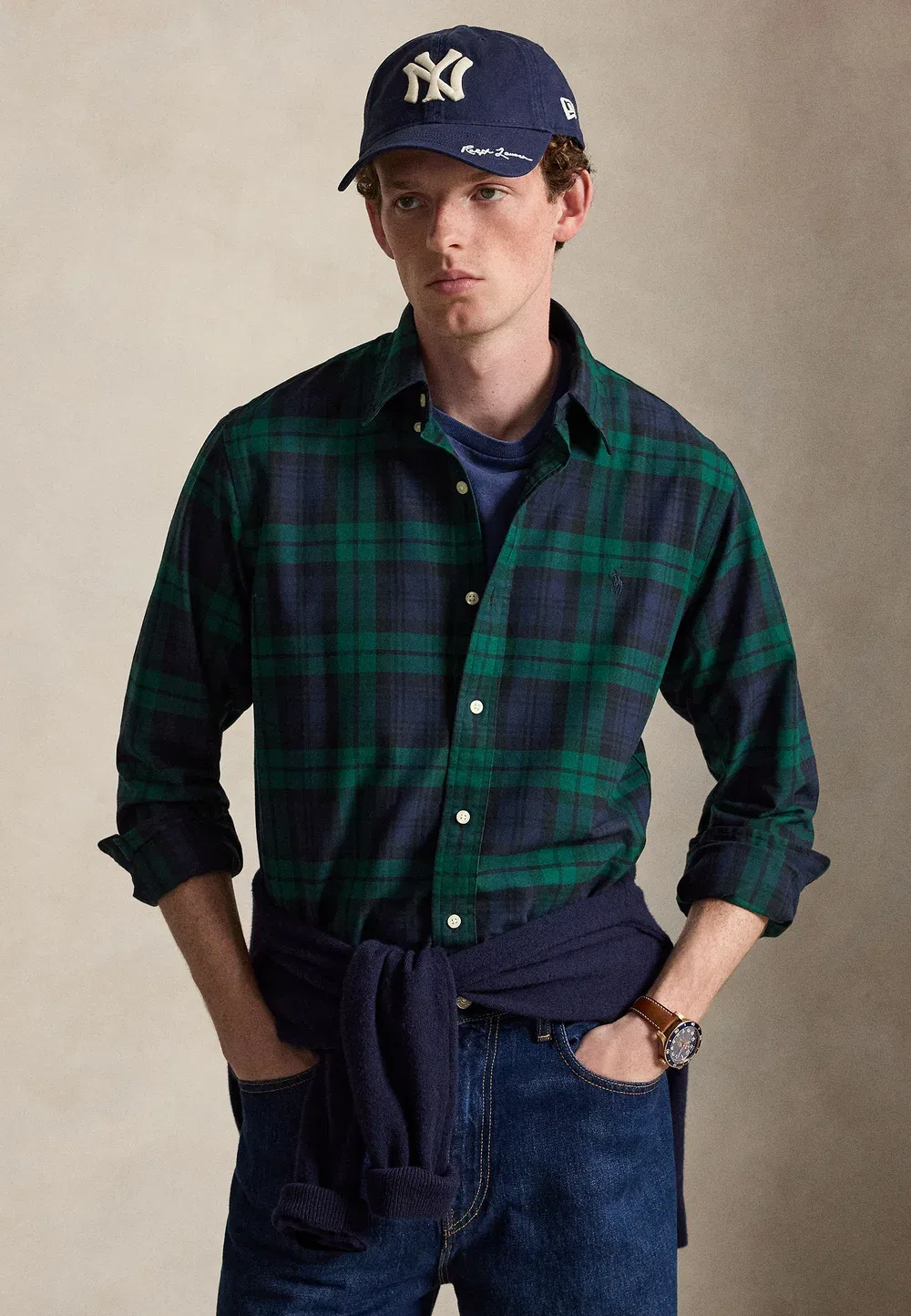 Рубашка оксфорд Tattersall, сшитая на заказ Polo Ralph Lauren, Navy/Green