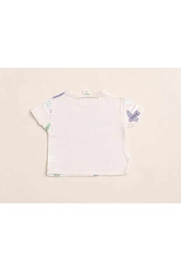 Детская футболка для девочек с принтом Girl's bird patterned Divonette, Powder — фото 3