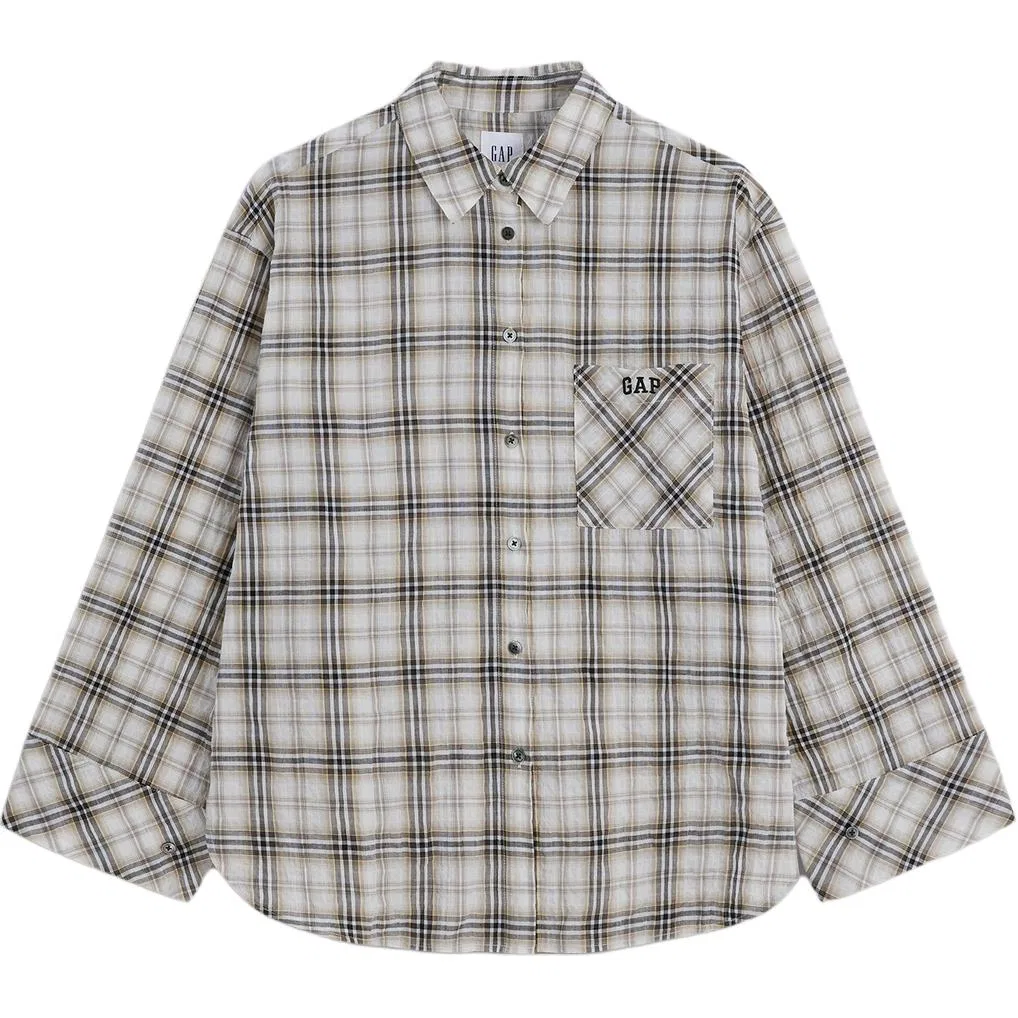 Женская рубашка с отложным воротником Beige Plaid GAP, Beige Plaid