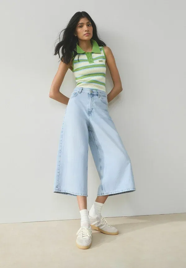 Джинсы Regular fit cropped wide leg palazzo, Next, широкие, выбеленный голубой — фото 2