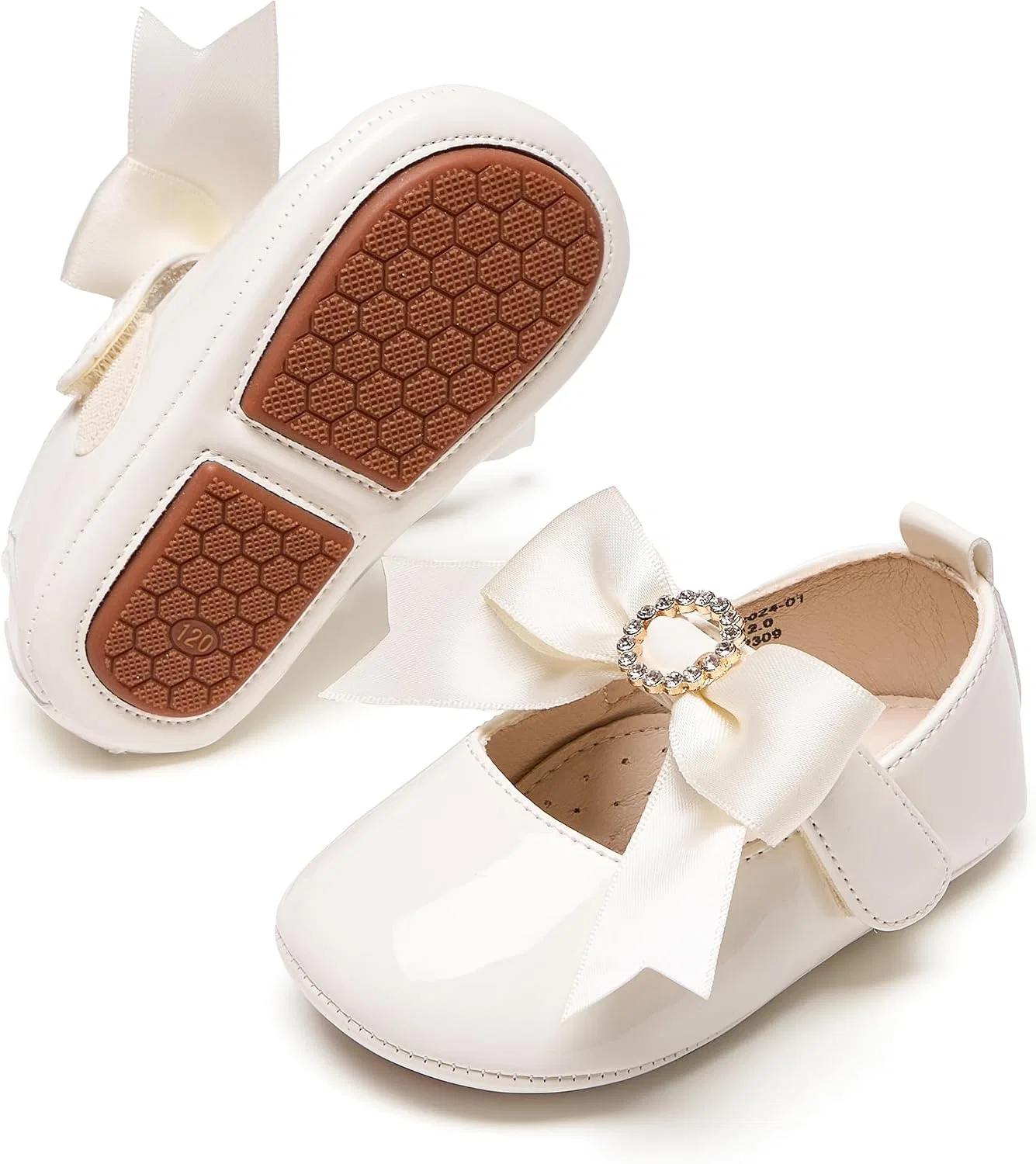 Детские туфли Мэри Джейн для девочек PHIRAMIN, Patent Ivory White