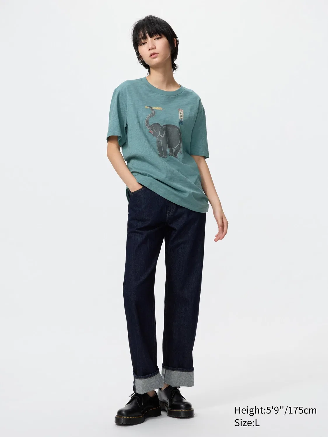 Футболка с коротким рукавом и рисунком животных в стиле укие-э Uniqlo, зеленый — фото 2