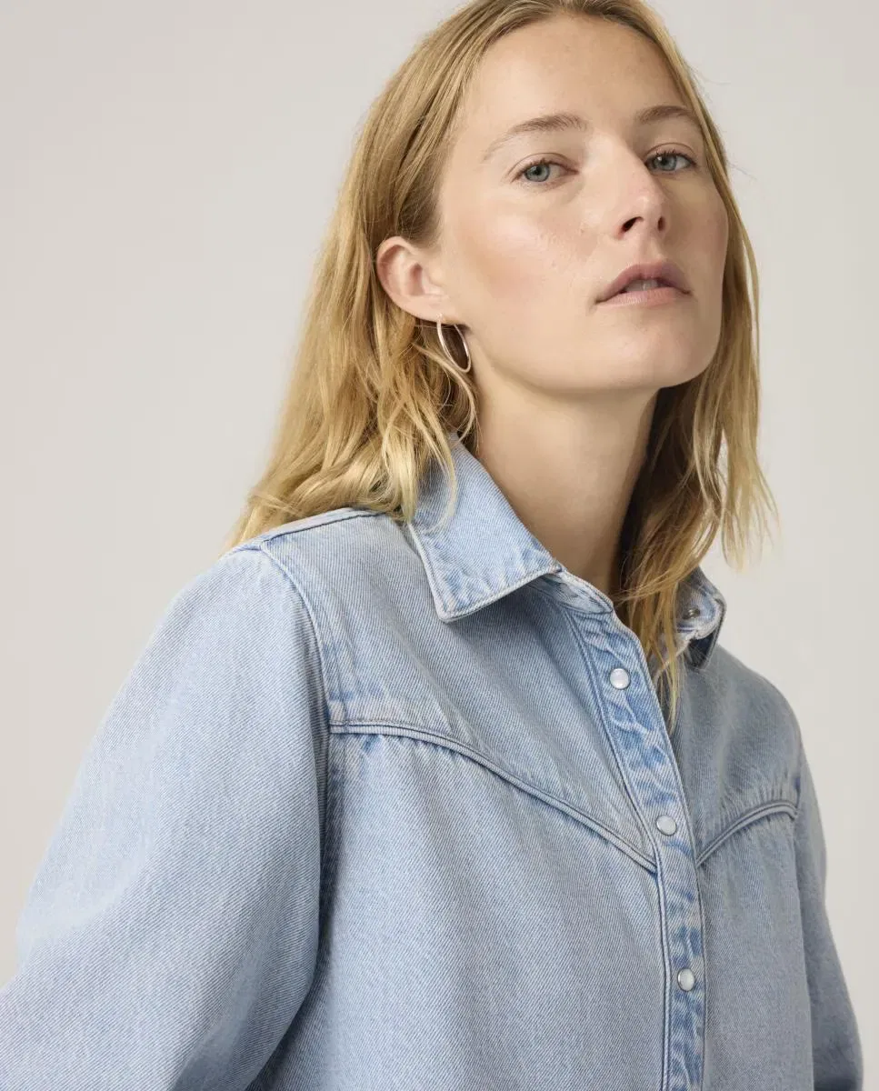 Женская джинсовая рубашка-кроп с длинным рукавом Levi's, Azul Claro — фото 3