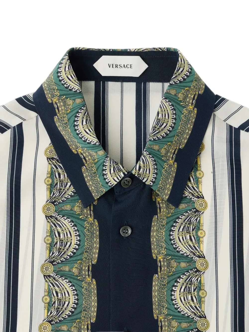 Рубашка обычного кроя из набивного шелкового крепона от Versace, бежевый — фото 3