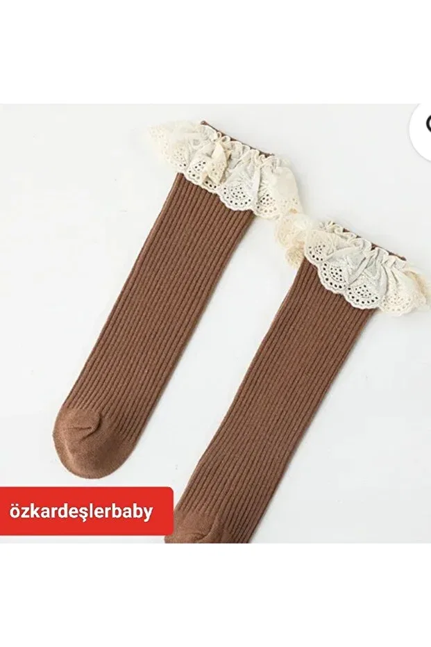Детские носки до колена с кружевным узором Özkardeşler Baby, Coffee With Milk