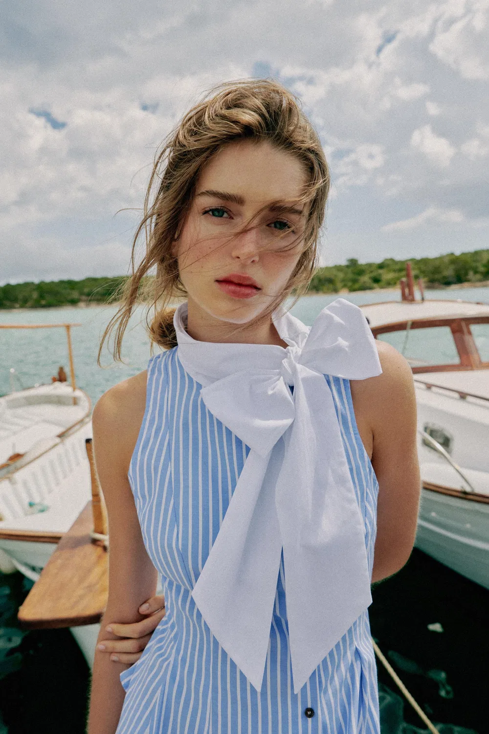 Полосатая рубашка без рукавов с завязками на шее ZARA, Blue/White — фото 4