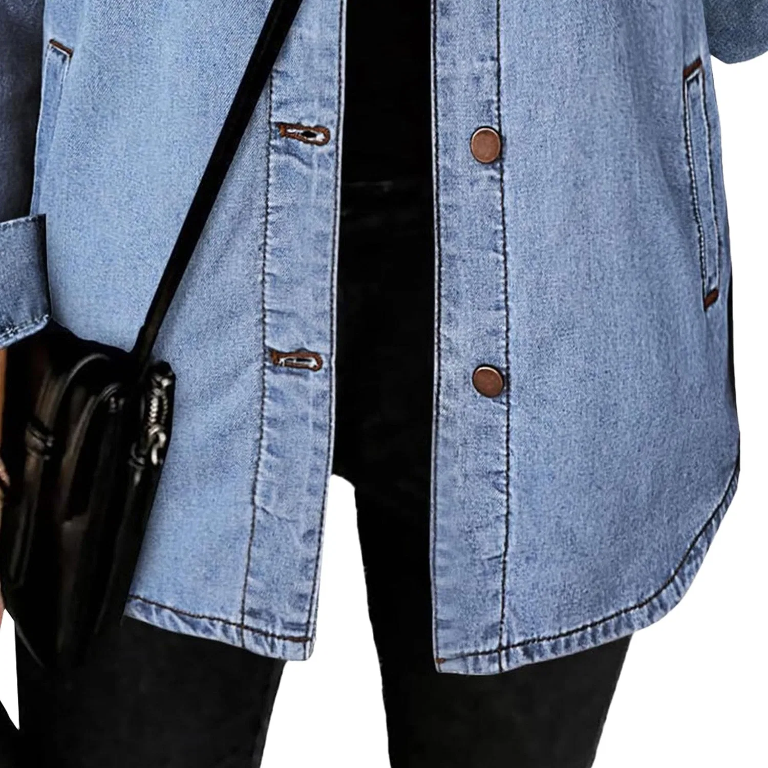 Женская джинсовая куртка с длинным рукавом Oversized Fashion Retro, Azzurro chiaro — фото 2