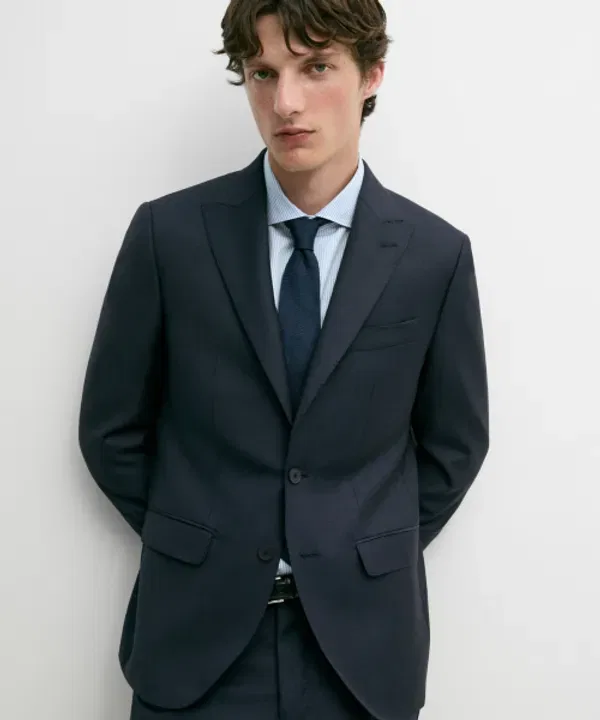 Костюмный блейзер из шерсти, Massimo Dutti, черный