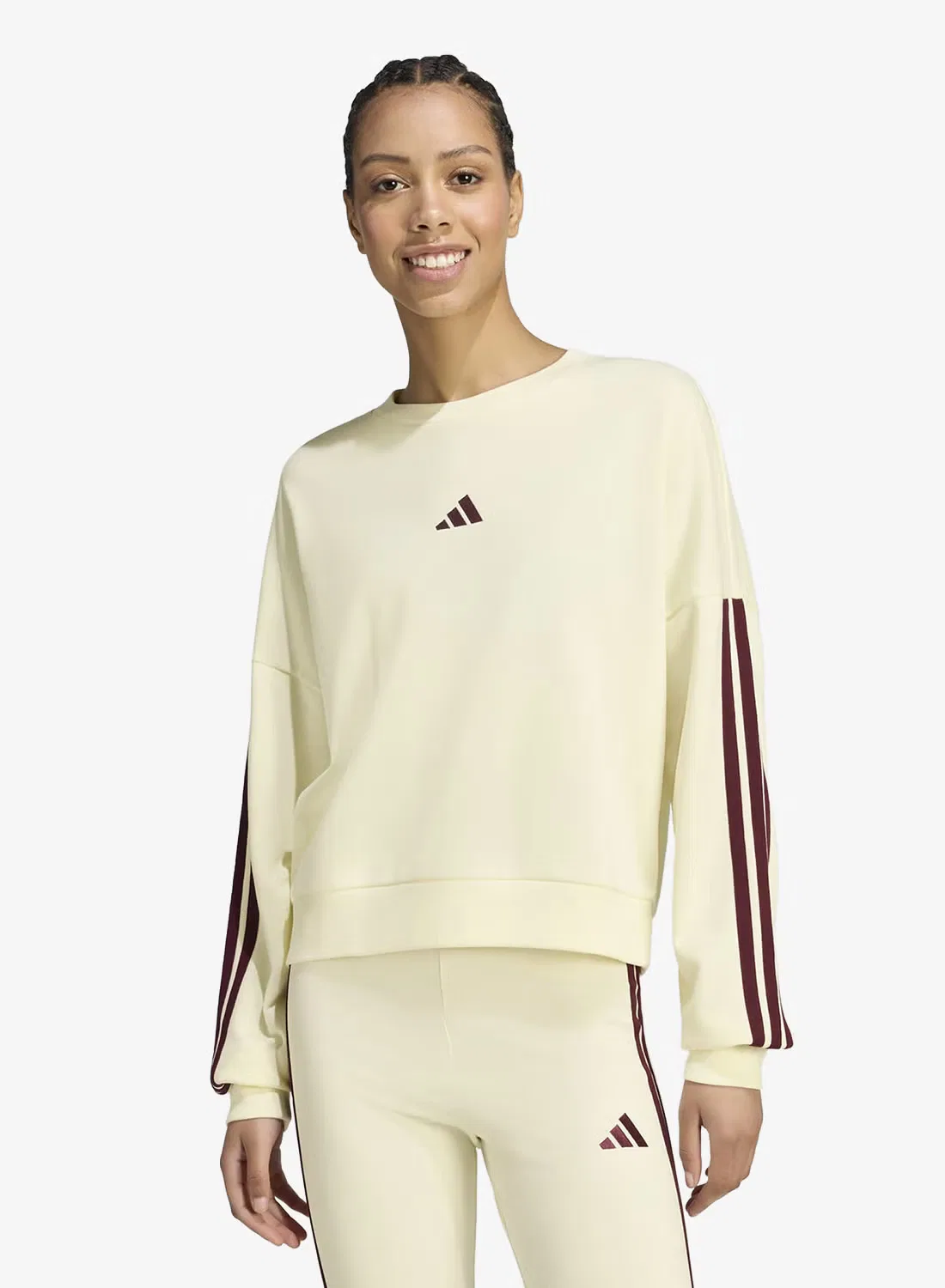 Свитшот с полосами 3 stripe essential french terry Adidas, айвори