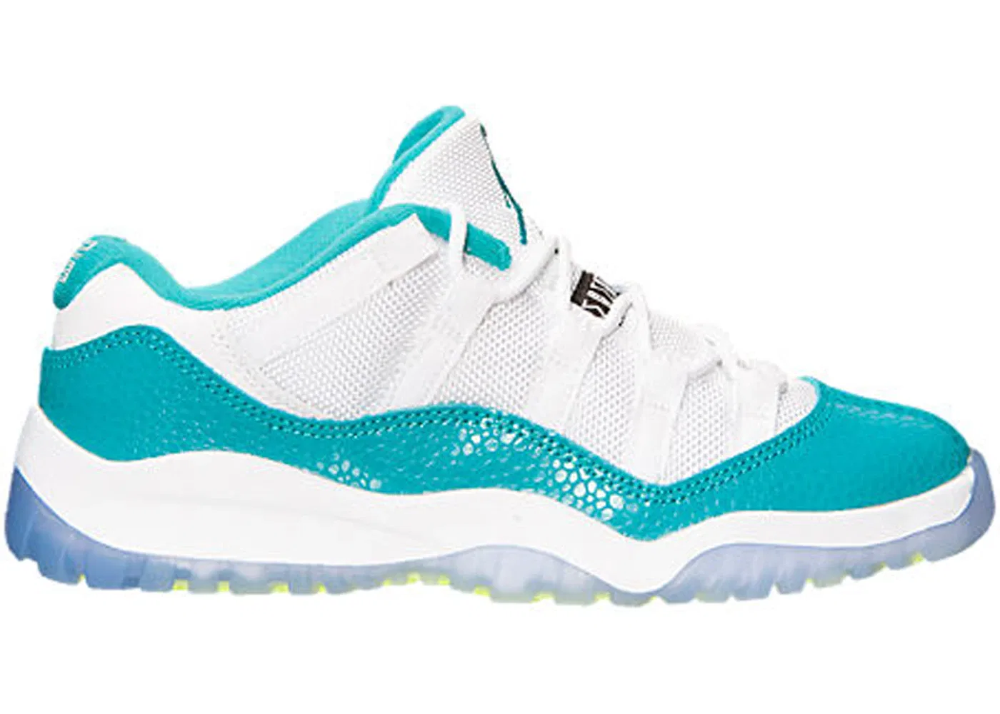 Детские кроссовки с принтом Jordan 11 Retro Low Jordan, White/Turbo Green-Volt Ice-Black