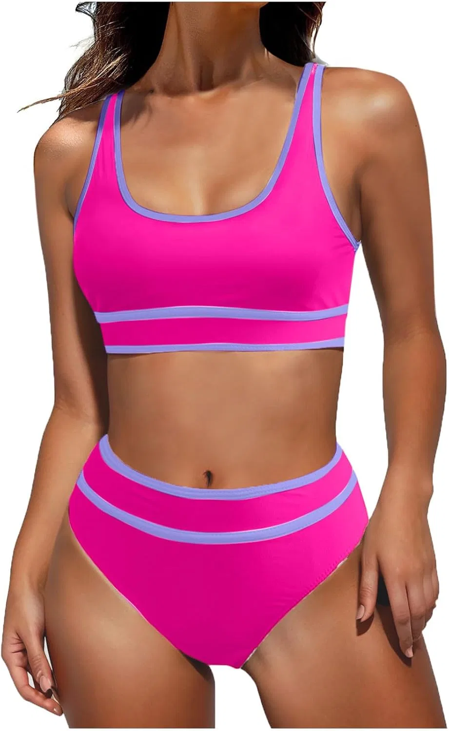 Женский спортивный бикини-сет с высокой талией, Hot Pink