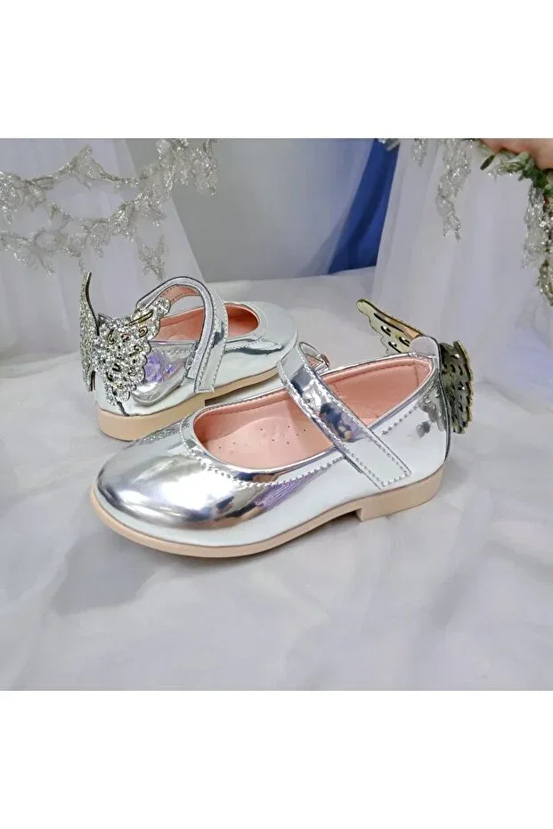 Детские балетки для девочек с принтом Patik Bebe, Silver — фото 3