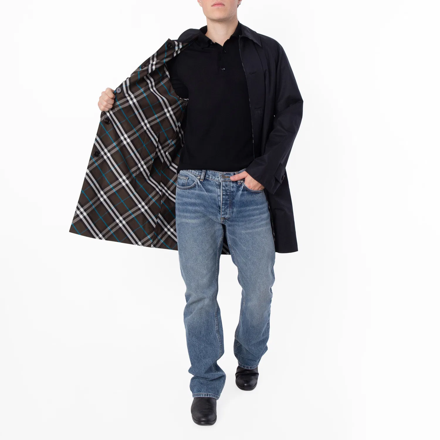 Пальто-автокуртка двустороннее из габардина Check Reversible Burberry, Black