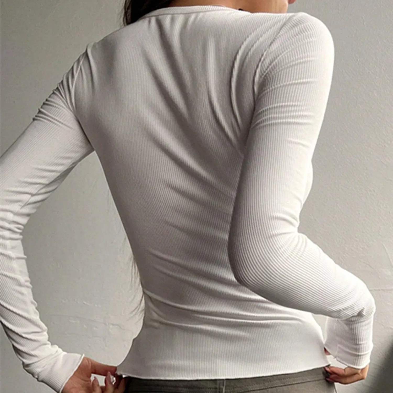 Женская туника с длинным рукавом Solid Color Basic Autumn Winter Soft Comfortable Tunic Tops, White — фото 3