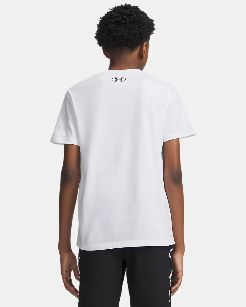 Футболка для мальчиков с коротким рукавом из хлопковой смеси UA Sportstyle UnderArmour, White/Black — фото 2