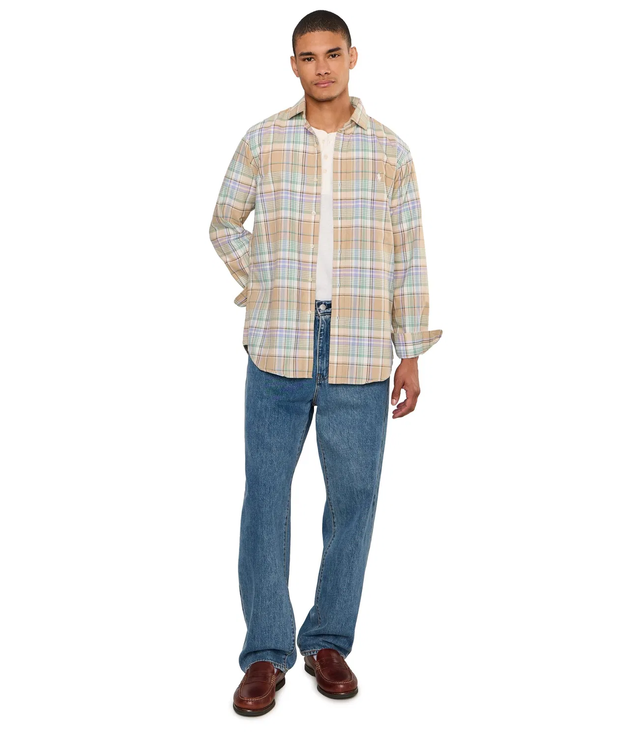 Рубашка в клетку «Оксфорд» Polo Ralph Lauren, Khaki/Faded Mint Multi — фото 2