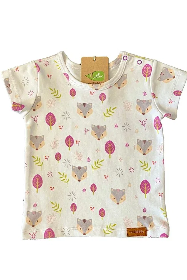 Детская футболка для мальчиков с принтом Fox patterned organic Walkiddy, White