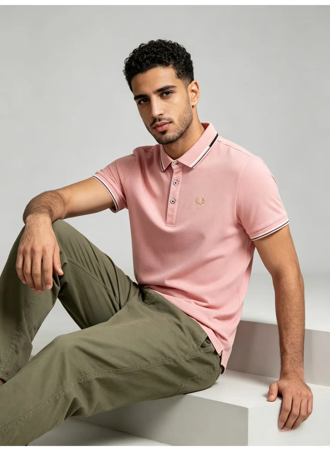 Поло с контрастной отделкой, короткий рукав, Fred Perry, розовый
