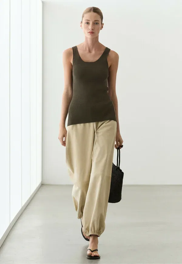 Топ из хлопка, Massimo Dutti, оливковый — фото 2