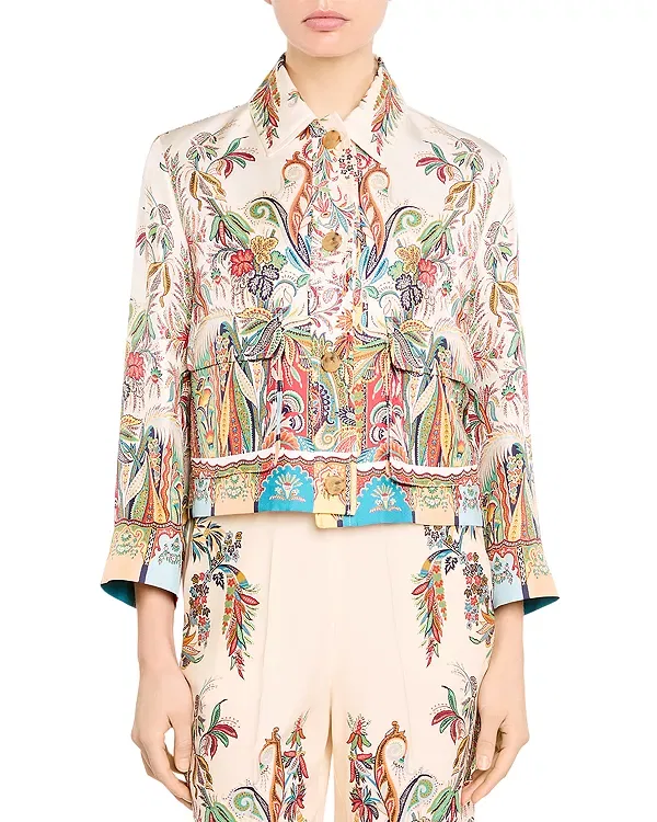 Женская куртка с принтом Printed Cropped Jacket Etro, Printed White