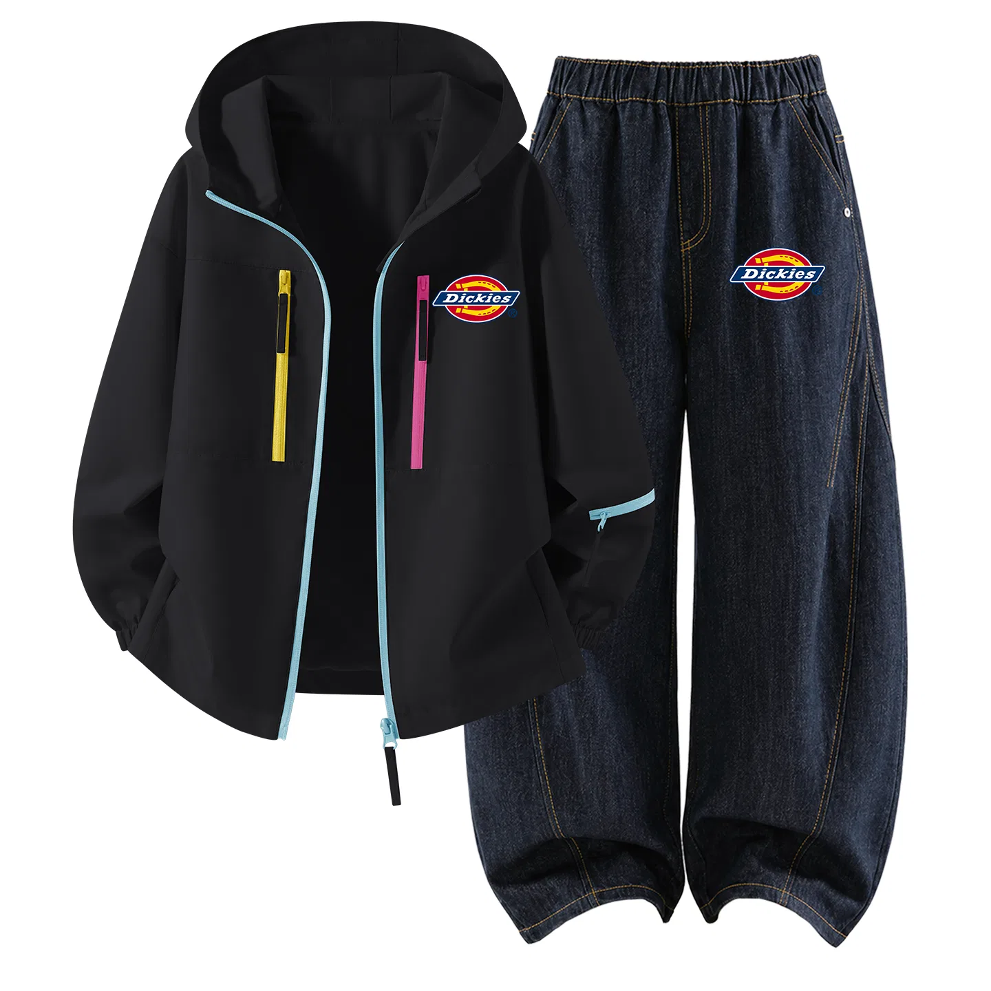 Детский комплект из худи и брюк с принтом, модель Silicone Standard K Dail Black+Silicone Standard K Denim Black Blue, Dickies, Black/Blue