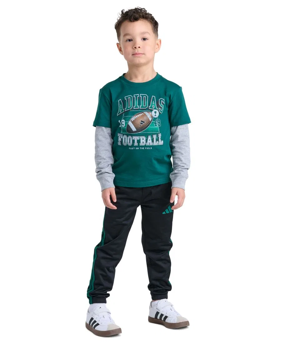 Комплект из футболки с длинным рукавом и брюк, с принтом adidas, Collegiate Green Black