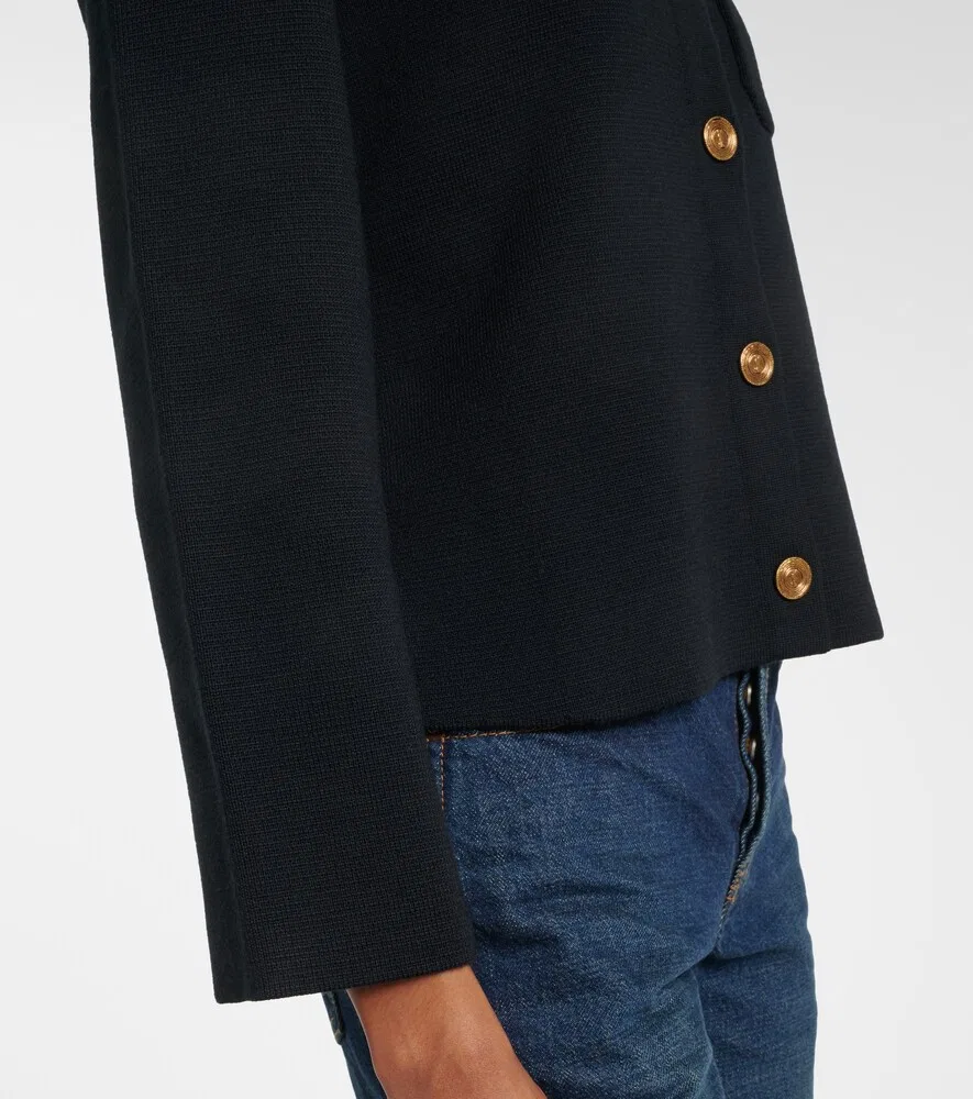 Кардиган из шерсти с вафельной вязкой Saint Laurent, синий — фото 4