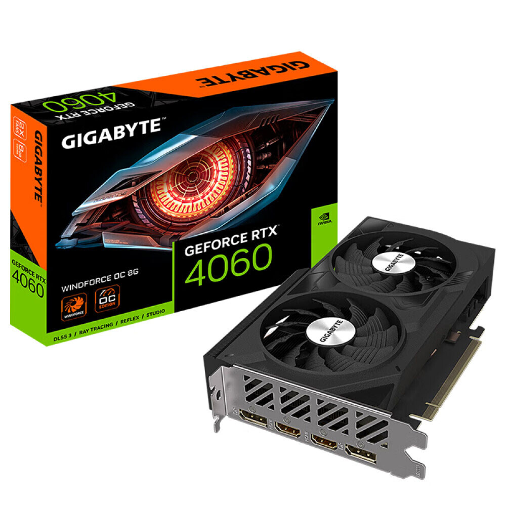 

Видеокарта Gigabyte GeForce RTX 4060 Windforce OC 8 Гб, черный, GV-N4060WF2OC-8GD