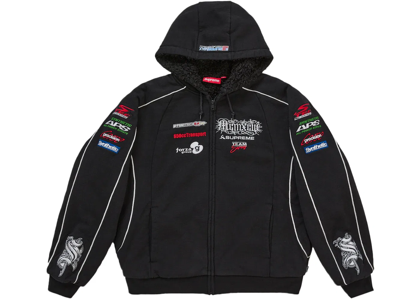 Мужская толстовка на молнии с вышивкой Racing Lined Zip Up Hooded Supreme, черный