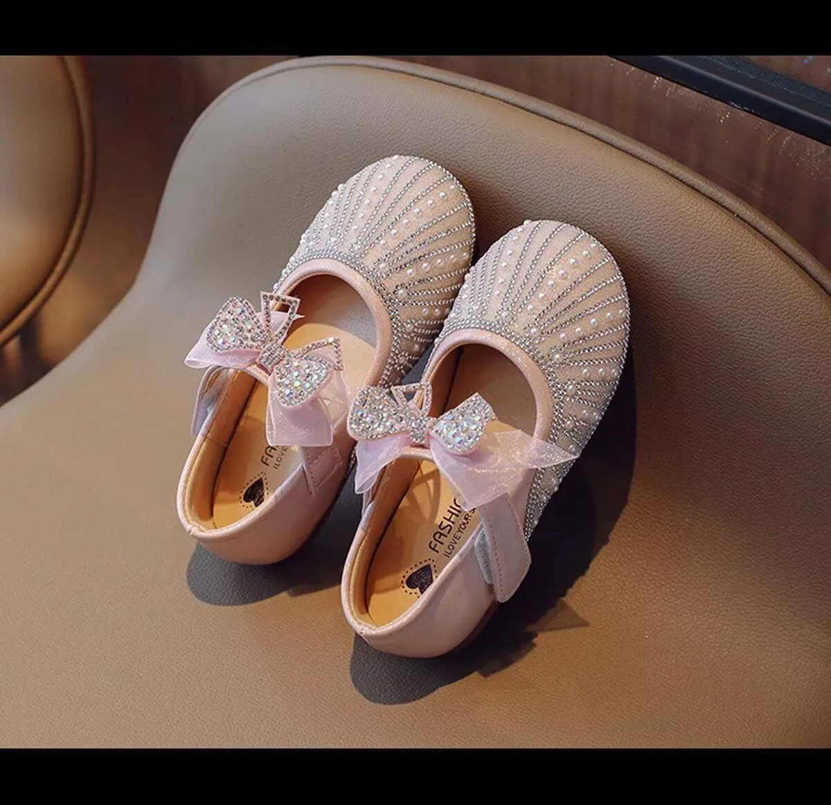 Детские балетки для девочек с блестками и жемчугом Sparkly Princess Ballet Flats IvoireCh, Pink — фото 3