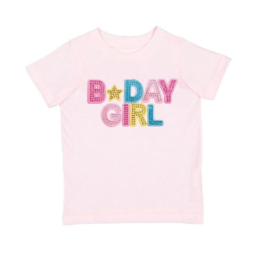 Футболка с коротким рукавом и пайетками Birthday Girl Rhinestone Patch Sweet Wink, Ballet Pink