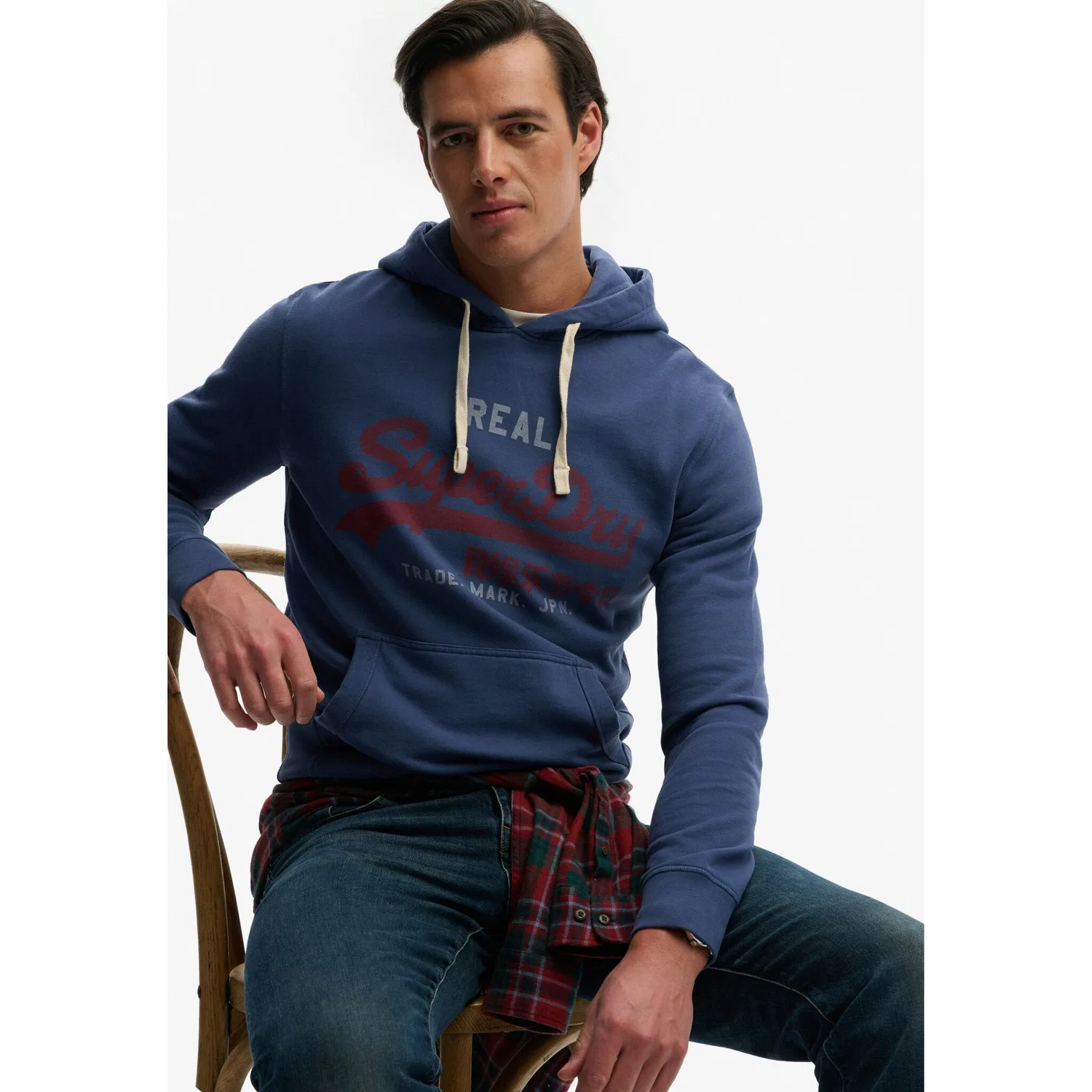 Мужской худи с капюшоном с винтажным логотипом Superdry, Hampton Blue