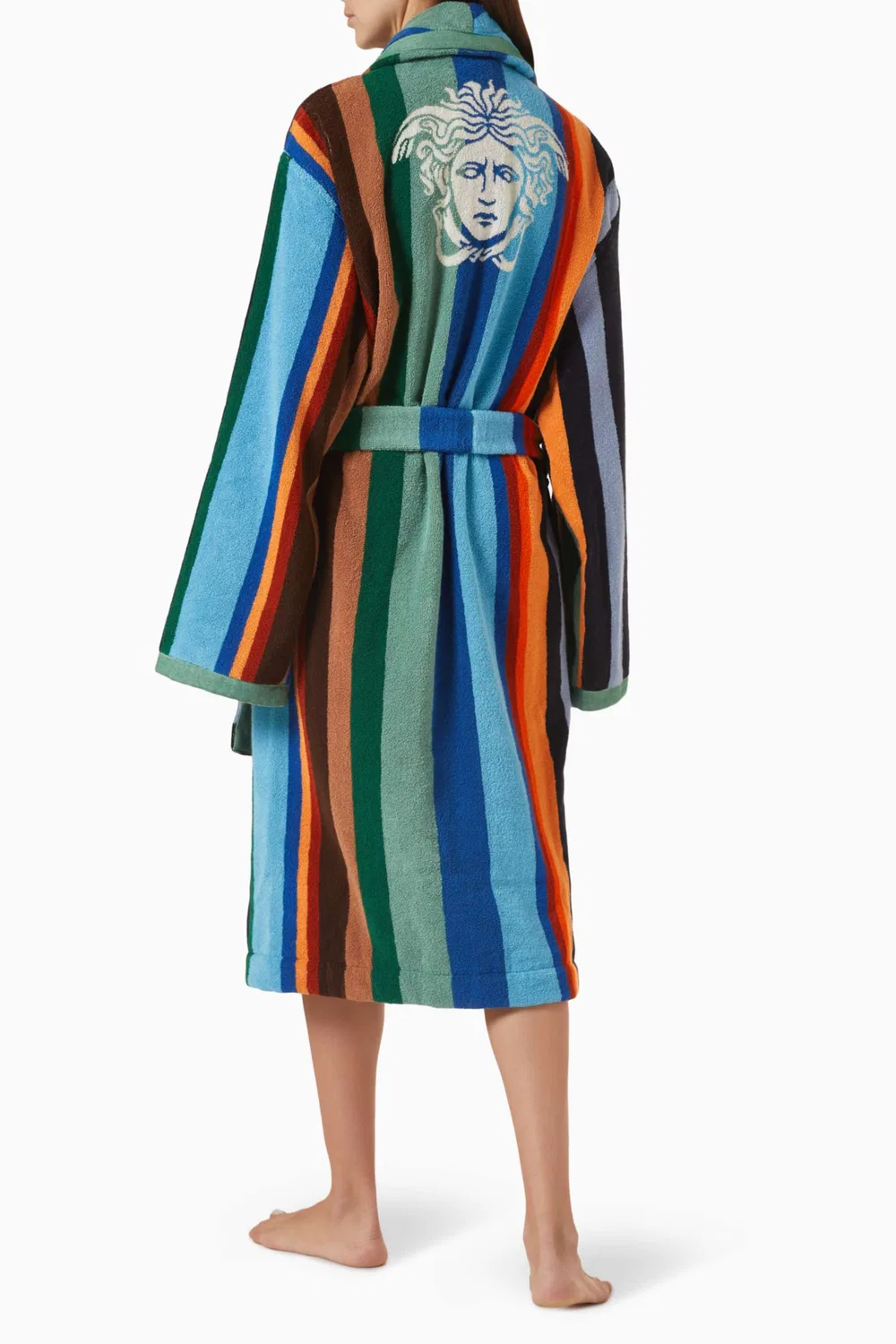 Халат с полосатым жаккардовым узором из хлопкового терри, Versace — фото 4
