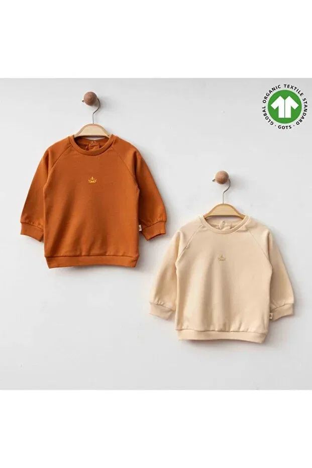 Детский комплект свитшотов для мальчиков хлопковый Warm earth organic cotton 2-piece baby sweatshirt set daily comfort The Nest Kids, Cinnamon & Beige — фото 2