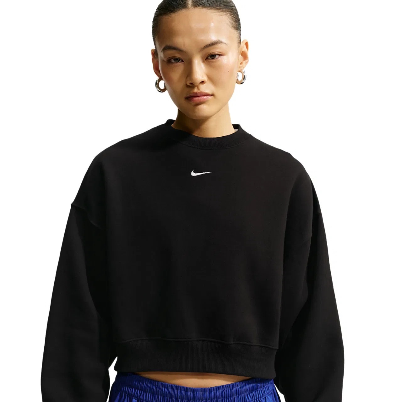 Женский свитшот с укороченной длиной и спущенным плечом Nike Studio Fleece, Nike, Total Black Sail