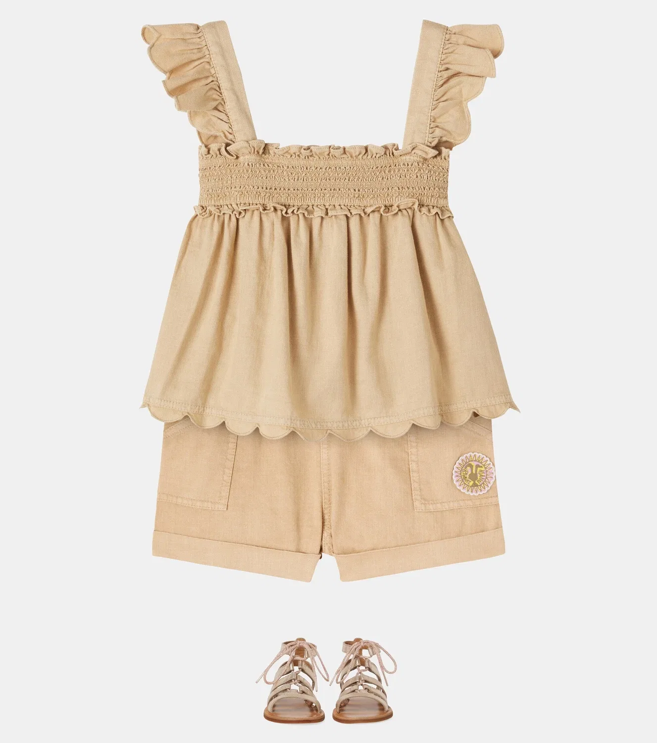 Шорты хлопковые Zimmermann Kids, бежевый — фото 2
