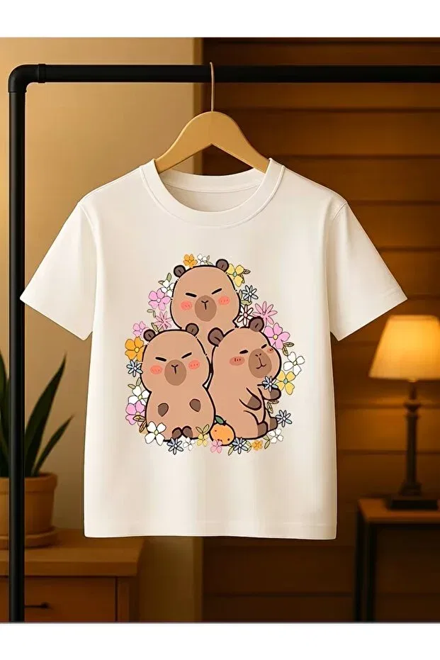 Детская футболка для девочек с принтом Cute Capybara & Capybara Oneagılyazı, White