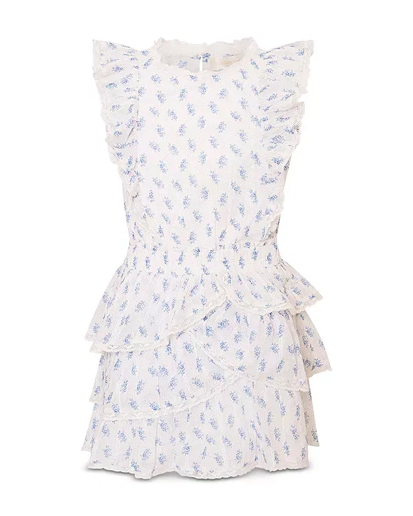 Детское платье для девочек с принтом Decker Printed Tiered Dress LoveShackFancy, Indigo Cloud