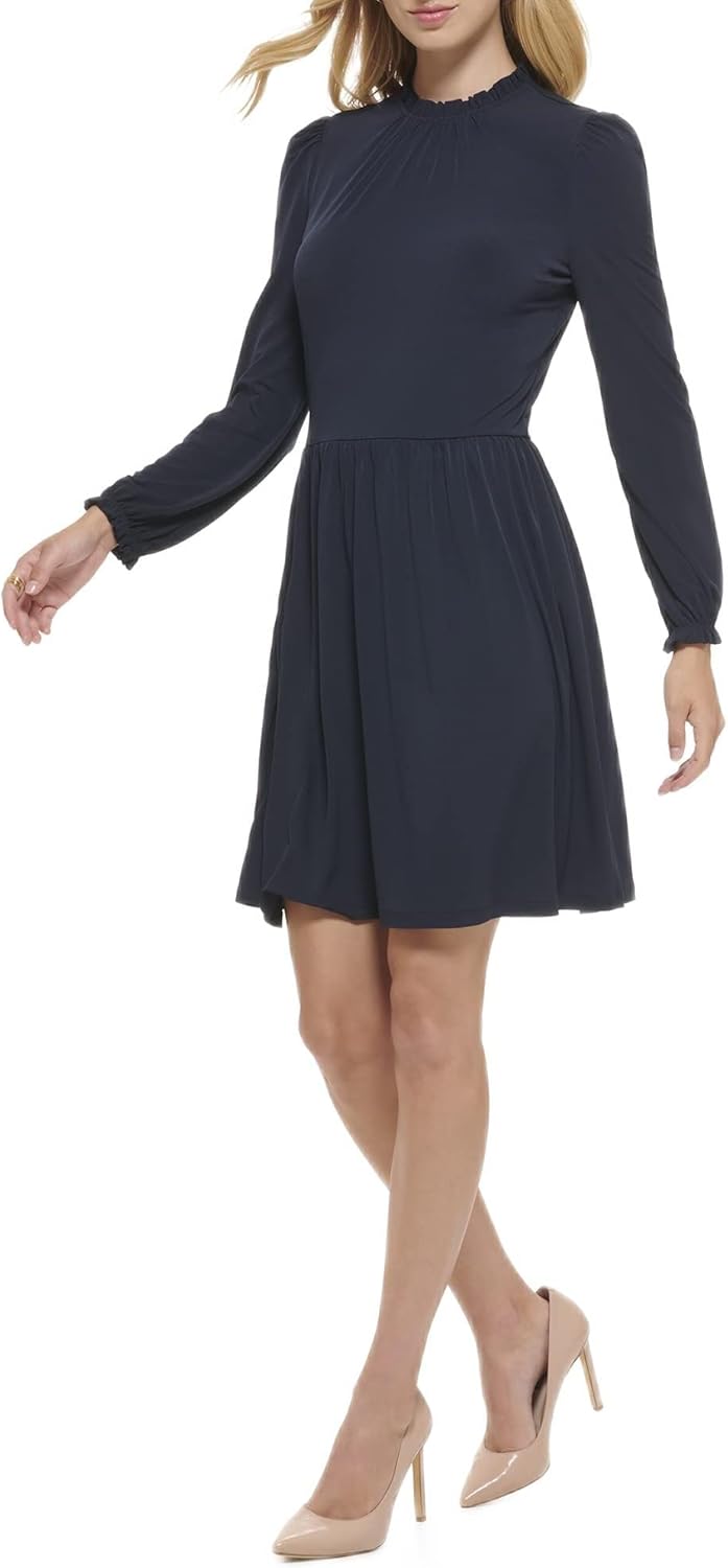 

Женское платье-трапеция Tommy Hilfiger из джерси с длинными рукавами и оборками на шее, Sky Captain