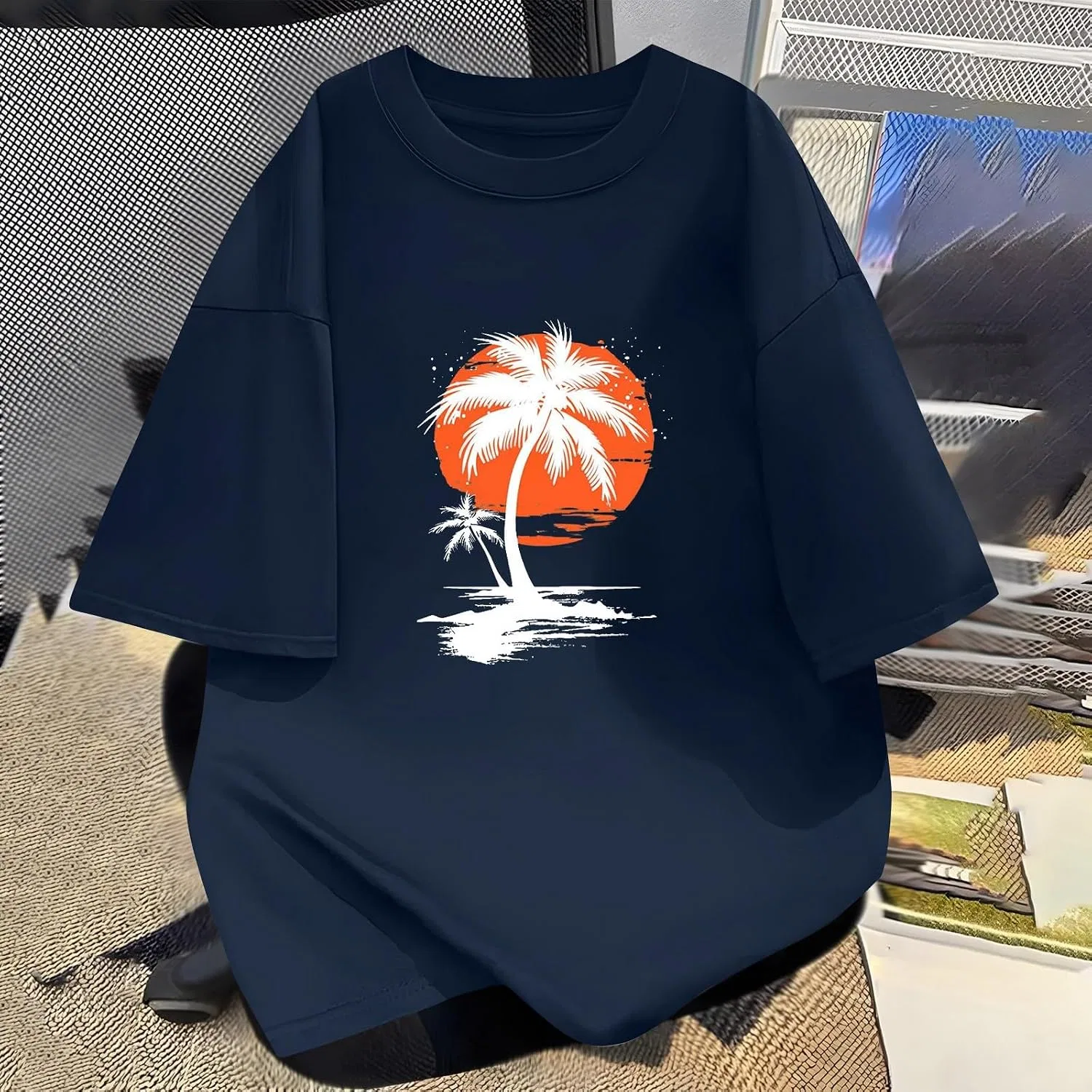 Мужская футболка с принтом пальм, Summer Printed Graphic Tees, Navy — фото 3