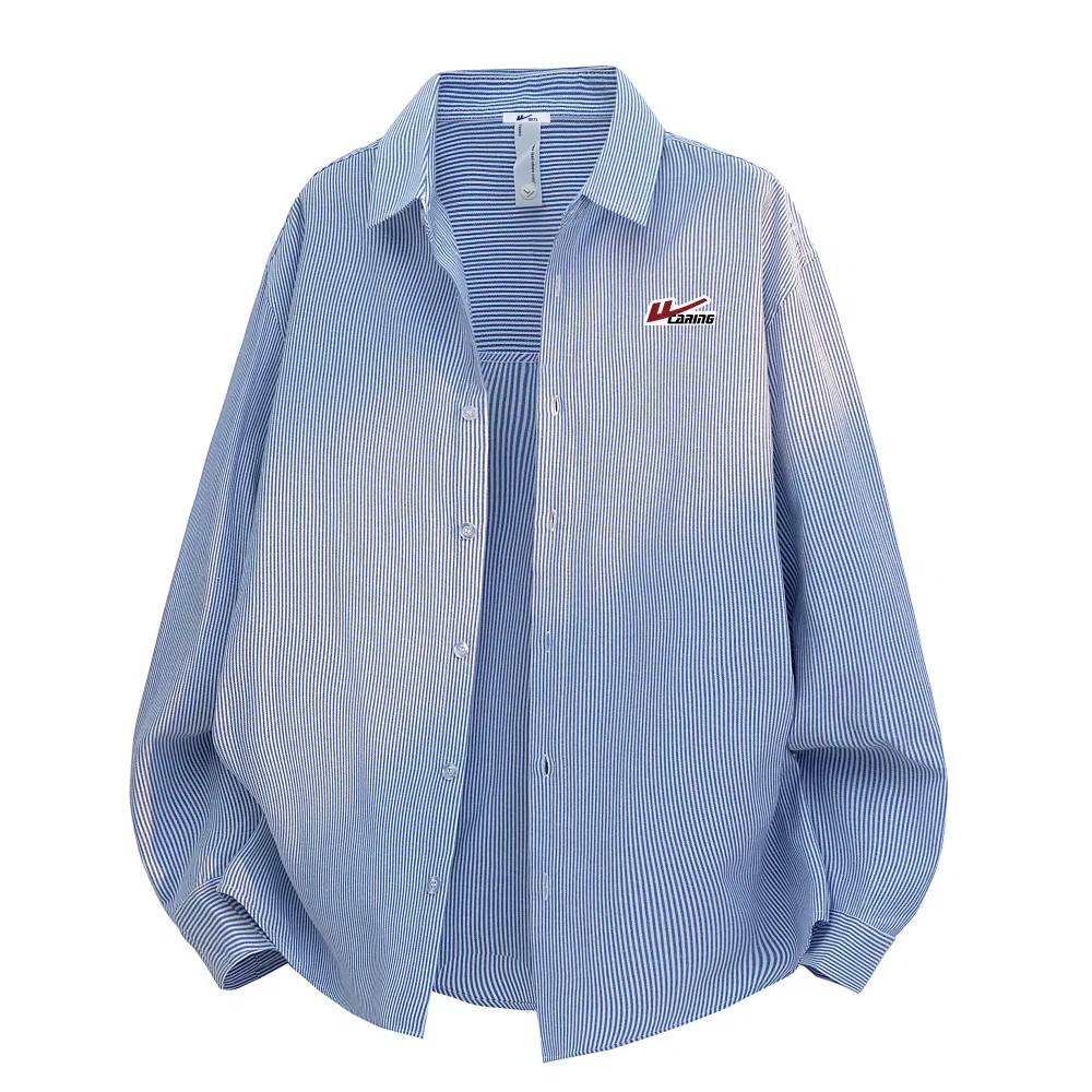 Детская рубашка с воротником в полоску, Shirts Unisex Lapel Moderate Other, WARRIOR, Denim Blue White Stripes (DIY Badge) — фото 3