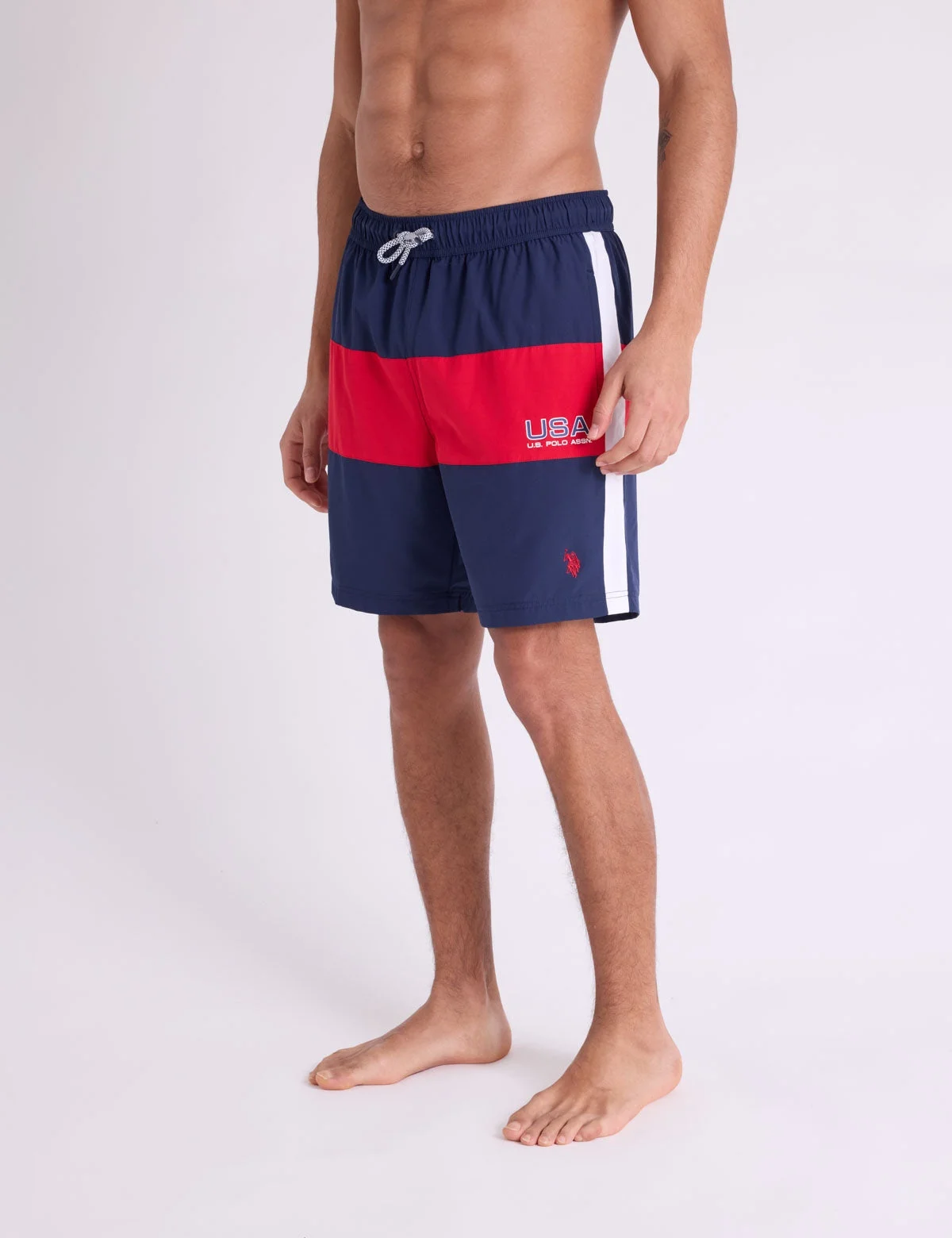 Мужские шорты для плавания U.S. Polo Assn. 7" USA Colorblock, классический темно-синий — фото 4